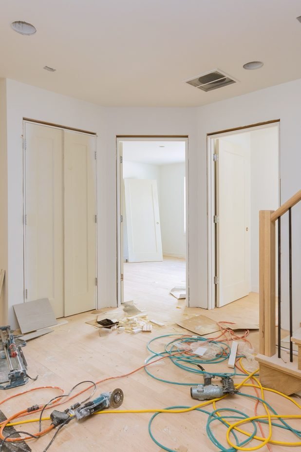Construction building industry new home construction interior drywall tape and finish details installed door for a new home before installing